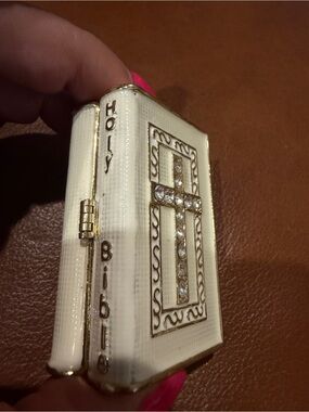 Small Decorative White Cross Holy Bible trinket